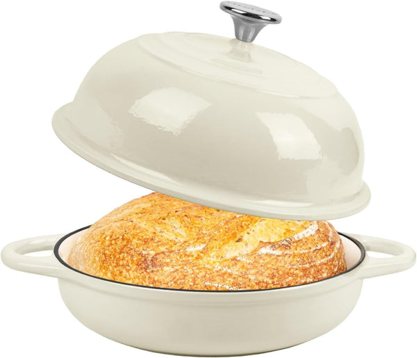 Dutch Oven for Bread Baking, 5.4 Quart Dutch Enameled Cast Iron Bread Oven, Dutch Oven for Sourdough Bread Baking, Oven Safe up to 500° F, 25 Cm White1