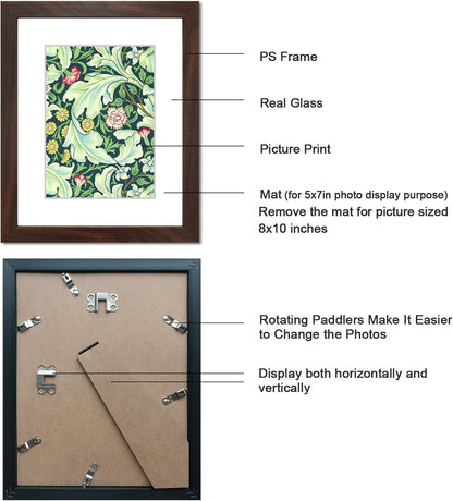 8X10 Picture Frame with Real Glass for Pictures 5X7 with Mat or 8X10 without Mat, Wall Gallery or Tabletop Display Photo Frames,1 Pack,Brown3