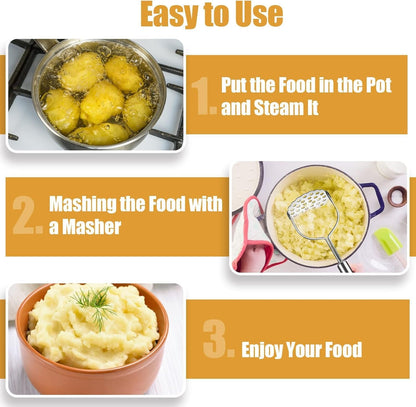2 Pcs Potato Smasher, Mashed Potato Masher, Stainless Steel Masher Kitchen Tool for Avocado, Bean, Fruit, Vegetables, Food5