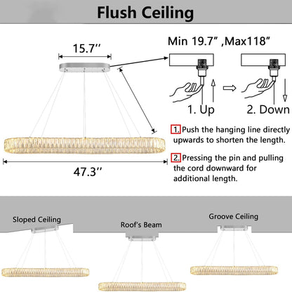 Modern Crystal Chandelier Dimmable LED Long Chandeliers for Dining Table Pendant Lights Rectangular Glam Lighting Fixtures for Dining Room Kitchen Island Silver2