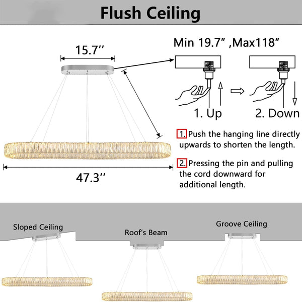 Modern Crystal Chandelier Dimmable LED Long Chandeliers for Dining Table Pendant Lights Rectangular Glam Lighting Fixtures for Dining Room Kitchen Island Silver2