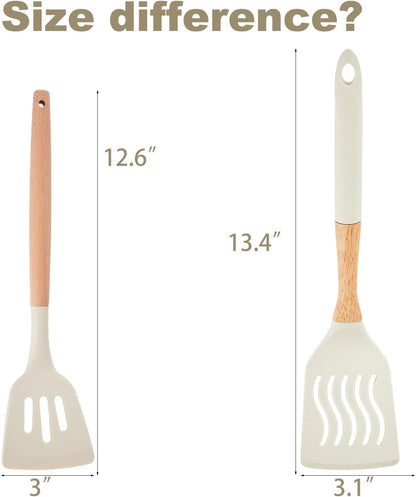 Kitchen Utensils Set - 34 PCS Non-Stick Silicone Cooking Utensils Set Spatula Set with Holder, Wooden Handle Spoon,Brush,Whisk Kitchen Gadgets Tools Set for Nonstick Cookware (Khaki-34P)7