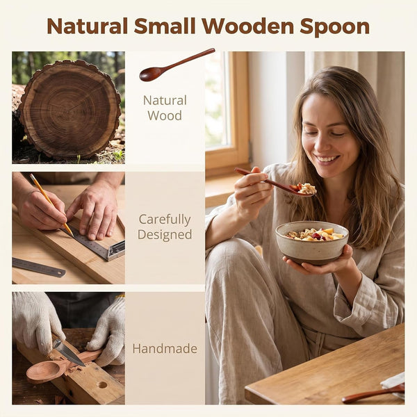 8 Pcs Wooden Spoons, Multi Size Solid Hardwood Cooking Utensil for Eating6