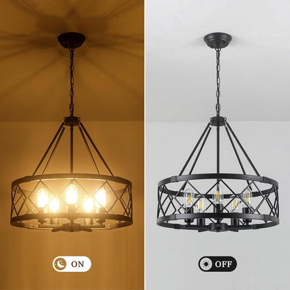 20" Black Chandelier, 5-Light Modern Farmhouse Dining Room Chandelier, Industrial Metal Cage Chandelier Hanging Light Fixture for Kitchen Island, Foyer, Entryway, Staircase, Living Room6