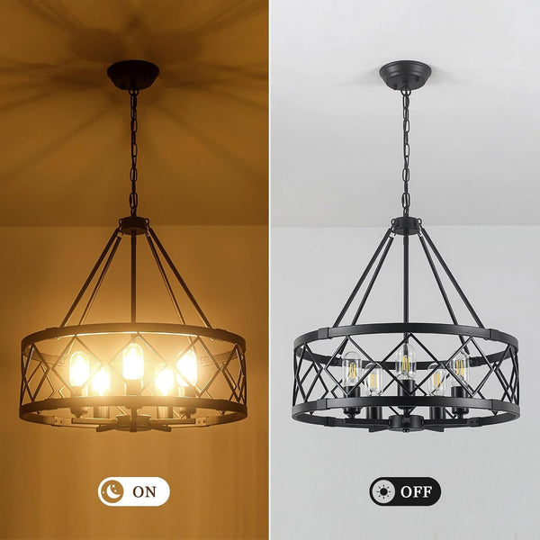 20" Black Chandelier, 5-Light Modern Farmhouse Dining Room Chandelier, Industrial Metal Cage Chandelier Hanging Light Fixture for Kitchen Island, Foyer, Entryway, Staircase, Living Room6