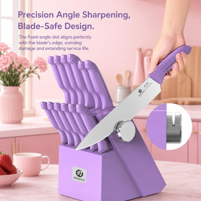 14-Piece Knife Set with Block, Utility Knife, Purple | Glides through Meat, Fish, Veggies & Bread, Standout Color for Stylish Kitchens, Built-In Sharpener5