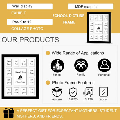 12X16 K12 School Year Frame 1 5X7 12 Small Photos Black3