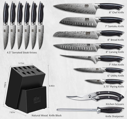 16 Pieces Knife Set, Knife Block Set in Powder Steel2