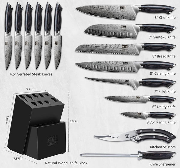 16 Pieces Knife Set, Knife Block Set in Powder Steel2