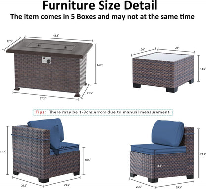 11 Pieces Patio Furniture Set with 2 Swivel Chairs Patio Furniture Outdoor Sectional Sofas with 55000 Gas Fire Pit Patio Conversation Set W/7 Cushions2