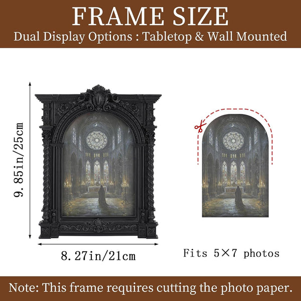 Vintage Picture Frames 5X7 - Victorian Ornate Black Frame 5X 7, 5 X7 Picture Frame Antique, Antique Arched Black Photo Frame,Small 5 X 7 Photo Frames Wall Hanging for Gothic Vintage Wall Decor (Black, 5X7)2