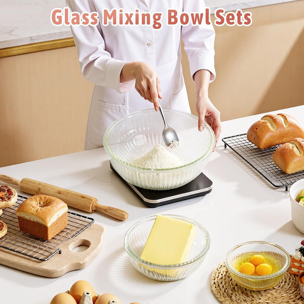 Glass Mixing Bowls with Lids Sets, 5 PCS Serving Bowls for Party or Kitchen3