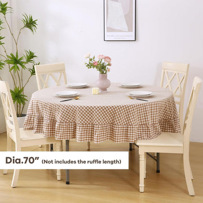 Taupe White Gingham Tablecloth round Dia.70“4