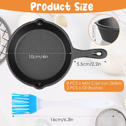 8-Pack Mini Cast Iron Skillets, 4 Inch Small Cast Iron Pans with 2 Oil Brushes – Nonstick Frying Pans for Oven, Grill, Stove & Campfire2