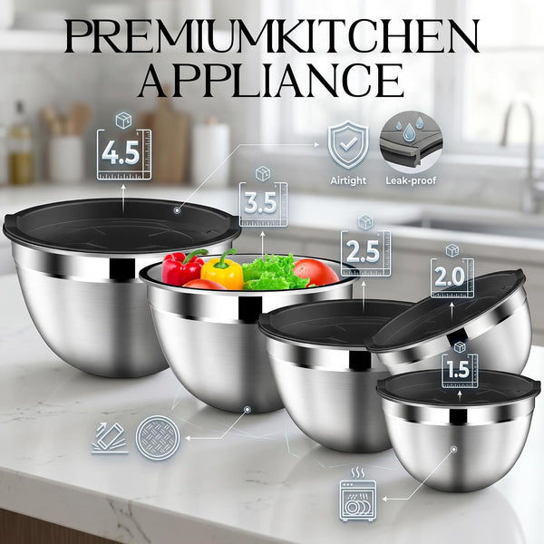 Mixing Bowls with Lids Set of 5, 1.5/2/2.5/3.5/4.5 Qt2