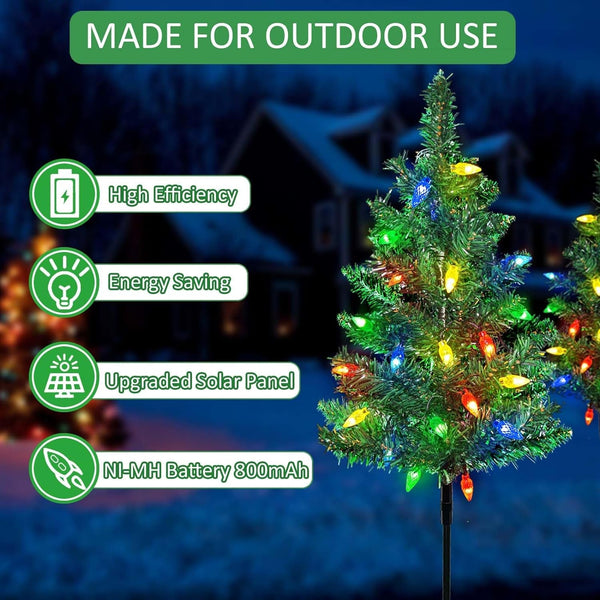 Upgraded 4-Pack Solar Christmas Garden Stake Lights, Decorative Xmas Tree Solar Christmas Yard Stake Outdoor Waterproof Pathway Lights for Garden Patio Yard Decorations2