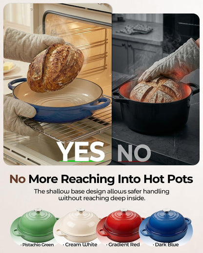 5QT Enameled Cast Iron Sourdough Bread Oven for Homemade, Blue | Tight-Fitting Dome Lid, Shallow Base Supports Easier Loading & Crisp Sourdough Crusts, Gifts for Sourdough Bakers6