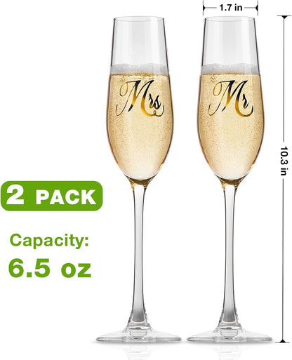 Mr. & Mrs. Champagne Flute Set, Wedding Decor - His and Hers, Wedding Toasting Glasses for Engagement Celebrations, Bridal Shower and Registry Idea, Tall Wine Glasses for Bride and Groom Gifts6