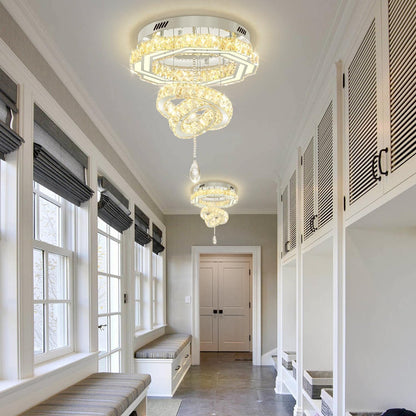 20" Crystal Chandelier Crystal LED Flush Mount Chandeliers for Living Room Bedrooms Dining Room Modern Chrome Chandelier Lighting Dimmable 2700K 4500K 6000K5