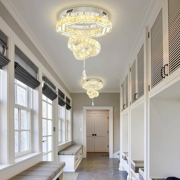 20" Crystal Chandelier Crystal LED Flush Mount Chandeliers for Living Room Bedrooms Dining Room Modern Chrome Chandelier Lighting Dimmable 2700K 4500K 6000K5