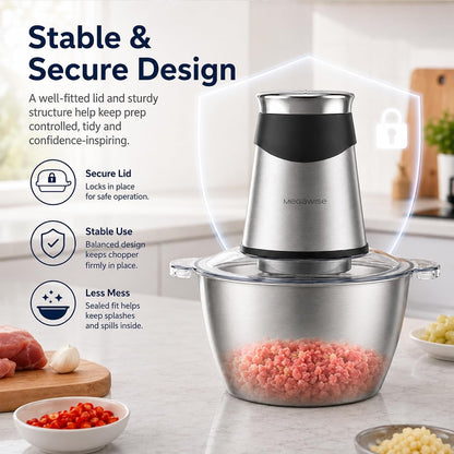 Electric Food Chopper 800W, Dual-Speed Meat Grinder With1.2L 304# Stainless Steel Bowl & 2.2L Glass Bowl, Bpa-Free Food Processor for Meat, Vegetables, and Nuts7