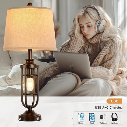 28.8" Farmhouse Table Lamps for Living Room Set of 2, Touch Lamps for Night Stands with USB Ports, Bedside Table Lamps for Bedroom End Tables, Bulbs Included2