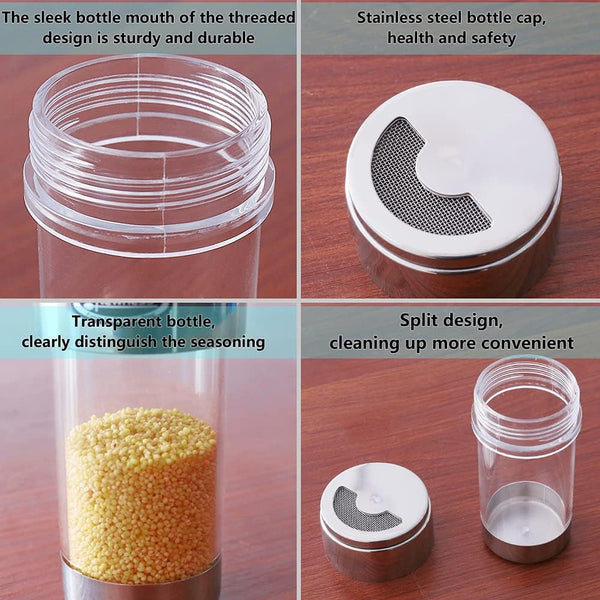 Newness Mesh Shaker or Salt Shaker, Stainless Steel Salt Dispenser, Clear Acrylic Seasoning Fine Mesh Shaker with Rotating Cover, 3.7 Ounces (110 Milliliter)5