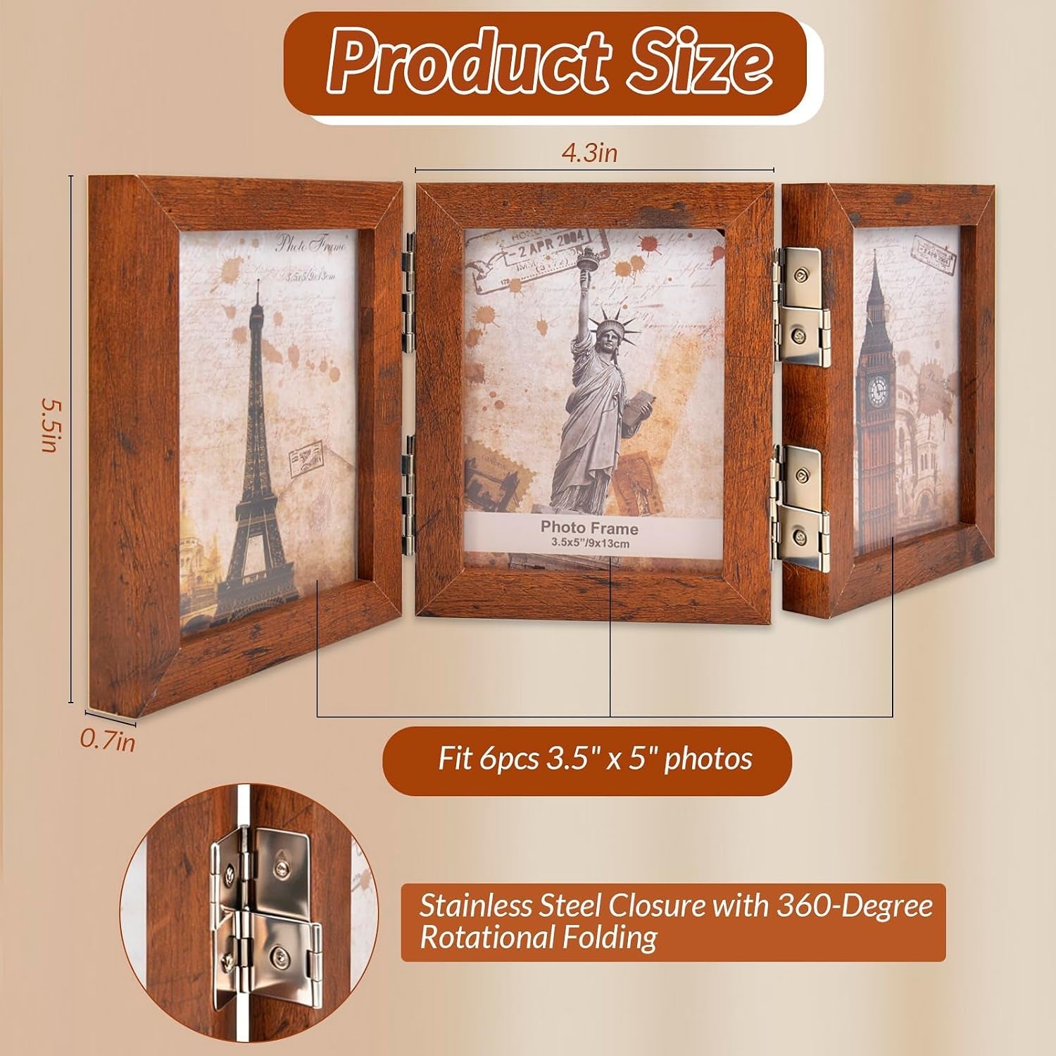 3-picture-photo-collage-frame-3-5x5-triple-desk-office-cute-decor-brown