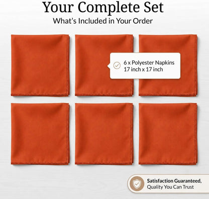 17"X17" Polyester Cloth Napkins, Set of 6 (Burnt Orange) | Easy-Care, No-Iron Finish, Superior Color Retention, Machine Washable9