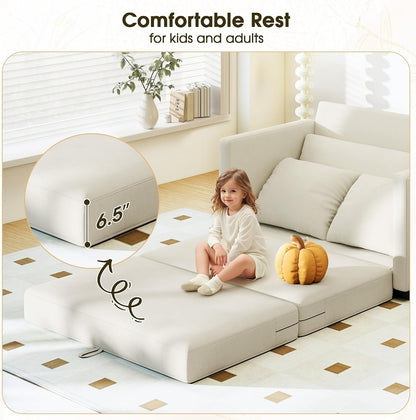51" Convertible Sofa Bed, 2 In1 Folding Sofa Bed, Loveseat Sleeper Sofa for Small Spaces, Fold Out Floor Couch with 2 Pillows for Apartment, Living Room & Guest Room, Beige Chenille Fabric5