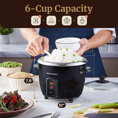 ERC006SS 6-Cup Electric Rice Cooker with Stainless Steel Inner Pot, Makes Soups, Stews, Porridges, Grains and Cereals, 6 Cup (3 Cups Uncooked), Black6