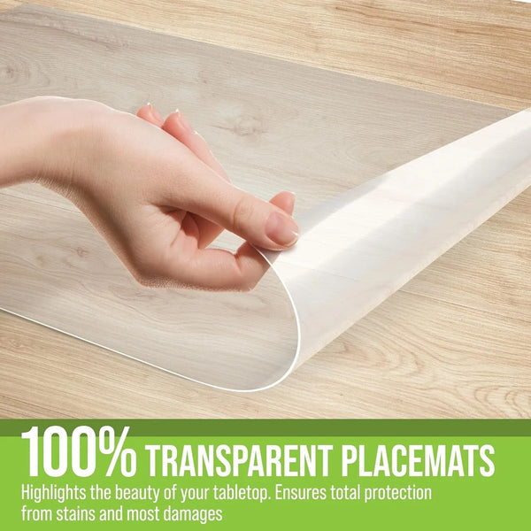 Clear Plastic Placemats Set of 4-17.5X12 Transparent Vinyl Table Mats | Wipeable Vinyl Placemats, Crystal Clear Plastic Mat for Dining, Kitchen, Office, Shelves - Heat Resistant Table Place Mats5
