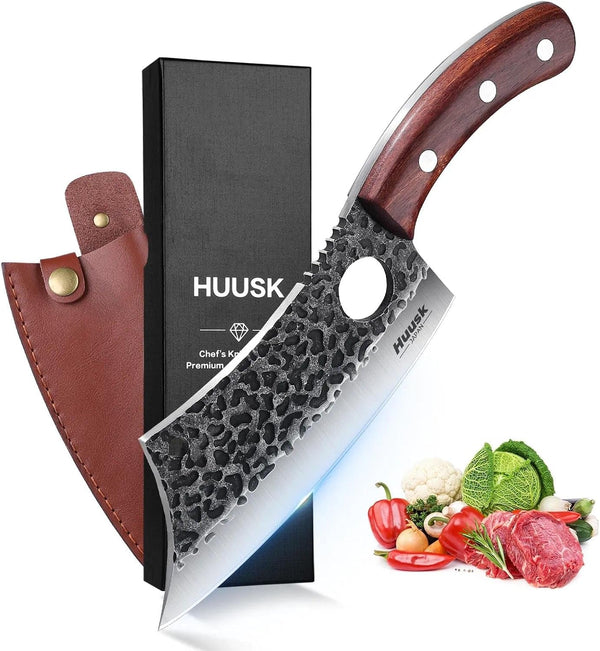 Meat Cleaver Knife with Sheath, Hand Forged Viking Knife, Mens Gifts1