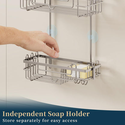 over the Door Shower Caddy - 2-Tier Hanging Shower Organizer with Soap Holder, Rustproof Bathroom Storage and Organizer Rack for Shampoo, Towels, and Toiletries, Sand Nickel6