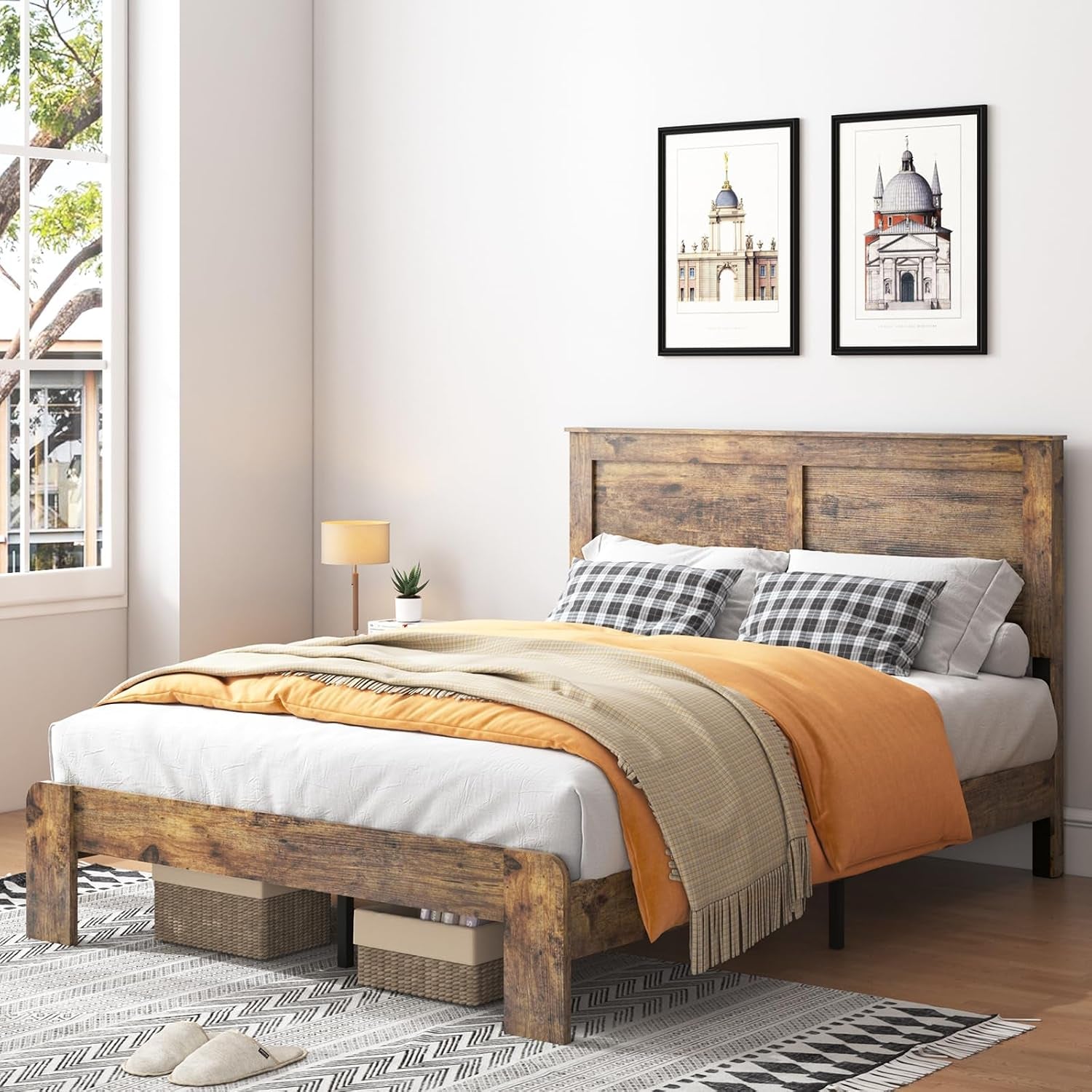 wood-queen-bed-frame-with-headboard-vintage-brown
