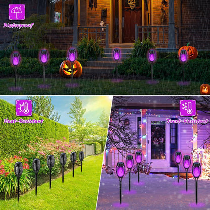 Halloween Decorations Outdoor Flickering Flame Purple Halloween Solar Light4