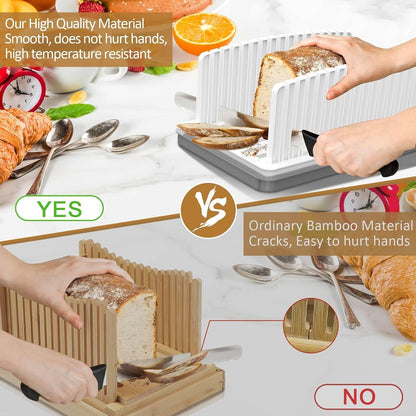New Upgrade Bread Slicer for Homemade Bread with Adjustable Width | Bread Slicing Guide Foldable and Compact Cutting Guide with Crumb Tray Suitability for Homemade Bread Bagel Cakes7