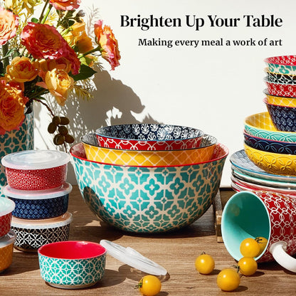 Mixing Bowls, Ceramic Mixing Bowls for Kitchen, Colorful Vibrant Nesting Bowls for Cooking, Baking, Prepping, Serving, Salad, Housewarming Gift, Microwave Dishwasher Safe, 3.7/2/1 Qt, Set of 37