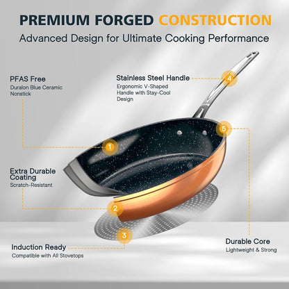 3-Piece 8”, 10”, 12” Forged Lightweight Frying Pan Set, Cozy Blue | G10 Healthy Duralon Blue Ceramic Ultra Non-Stick, Ergonomic Stay-Cool Handles, Induction-Ready & Works on All Cooktops6