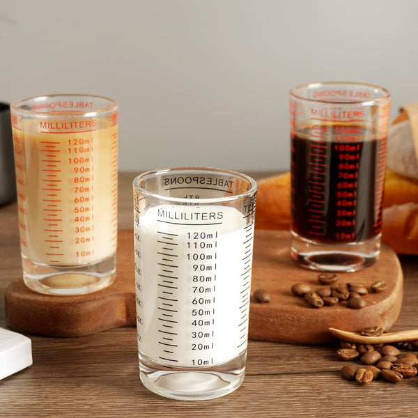 Measuring Cup Shot Glass 4 Ounce/120Ml Liquid Heavy High Espresso Glass Cup Black Line (1, Red)4