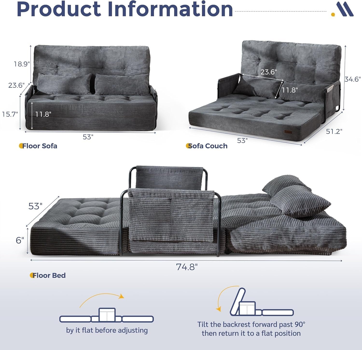 adjustable-folding-sofa-bed-couch-with-2-pillows-dark-grey