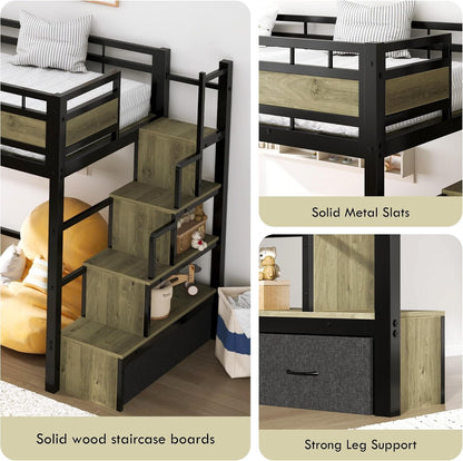 Heavy Duty Loft Bed Twin Size Bunk Bed with Storage Cabinet, Black6