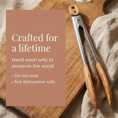 11-Inch Olive Wood Tongs, Long Handle Kitchen Tongs for Cooking, Salad, Pasta, and Grilling, Farmhouse Style Kitchen & Cookware, Ideal for Entertaining, Wedding and Housewarming Gift7