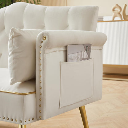 55-Inch Modern Velvet Loveseat Sofa with Gold Metal Legs & Side Pockets, Tufted Backrest, Perfect for Living Room, Bedroom, or Office (Modern Beige)6