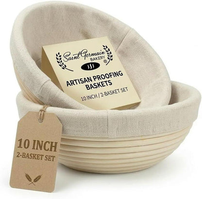 Premium Banneton Bread Proofing Basket Set - 2 Pack 10 Inch round Brotform with Liners, Sourdough Bread Baking Basket1