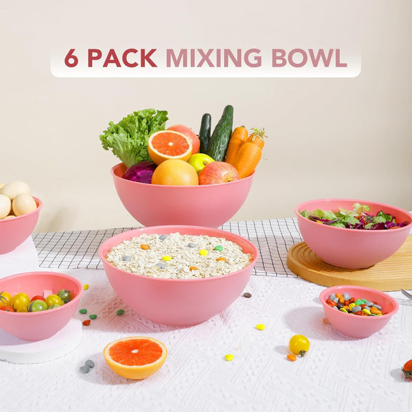 BPA Free Plastic round Mixing Bowl with Lids, 12 Pack Nesting Bowls with Lids Set, Microwave and Dishwasher Safe Prep & Serving Bowls Great for Mixing, Baking, Serving (Pink, 12Pcs)9