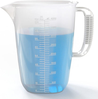 1 Gallon Measuring Pitcher-Convenient Conversion Chart,134Oz Extra Large Plastic Measuring Cup-Strong Food Grade Material,Graduated Mixing Pitcher Great for Lawn,Pool Chemicals, Motor Oil and Fluids1