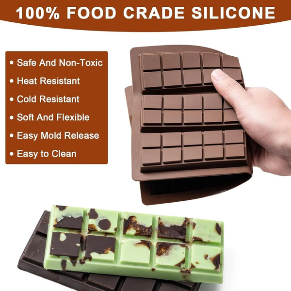 Chocolate Bar Mold，Non-Stick Chocolate Molds，100% Food Grade Silicone Mold | DIY Chocolate Bar Mold, Chocolate Chip Mold for Dubai Pistachio Rod, Candy, Snacks,Knafeh Pistachio Rod and More(10 Snap)4