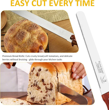 Bread Knife, Stainless Steel Fine Serrated Bread Knife for Homemade Bread, Cakes & Bagels, 10 Inch Kitchens Knifes Saw Breads Cutter, Bagel Sourdough Slicer Knifes with Wooden Handle6