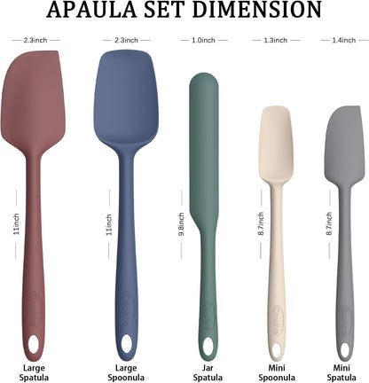 Silicone Spatula Set of 5,High Temperature Resistant, Food Grade Silicone, Dishwasher Safe, for Baking, Cooking (Pure Colorful A)3